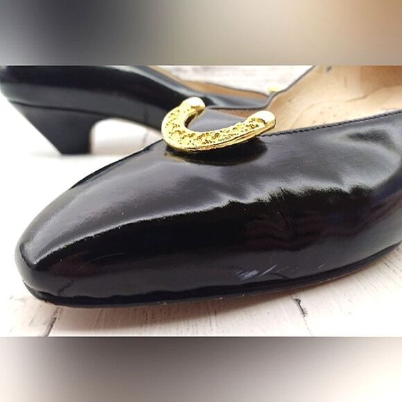 Celine Paris France Black Patent Leather Pumps Shoes Womens Vintage Authentic - Picture 15 of 16